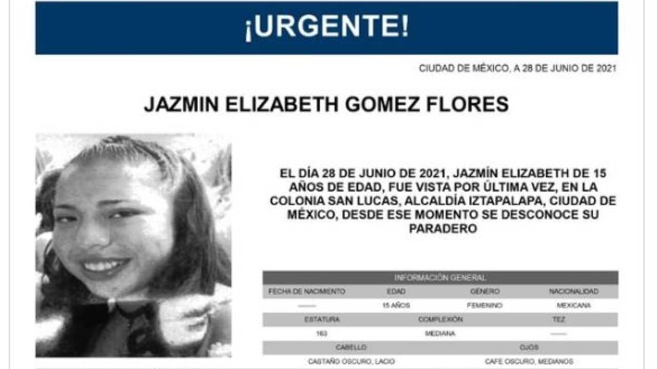 Activan Alerta Amber para localizar a Jazmín Elizabeth Gómez Flores
