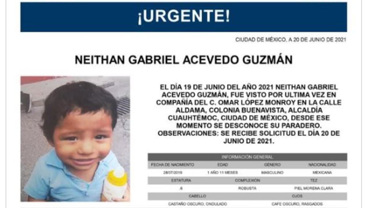 Activan Alerta Amber para localizar al bebé Neithan Gabriel Acevedo Guzmán