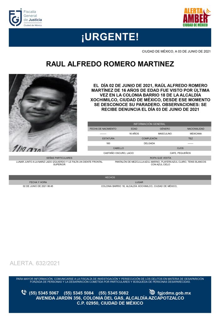 Activan Alerta Amber para Raúl Alfredo Romero Martínez
