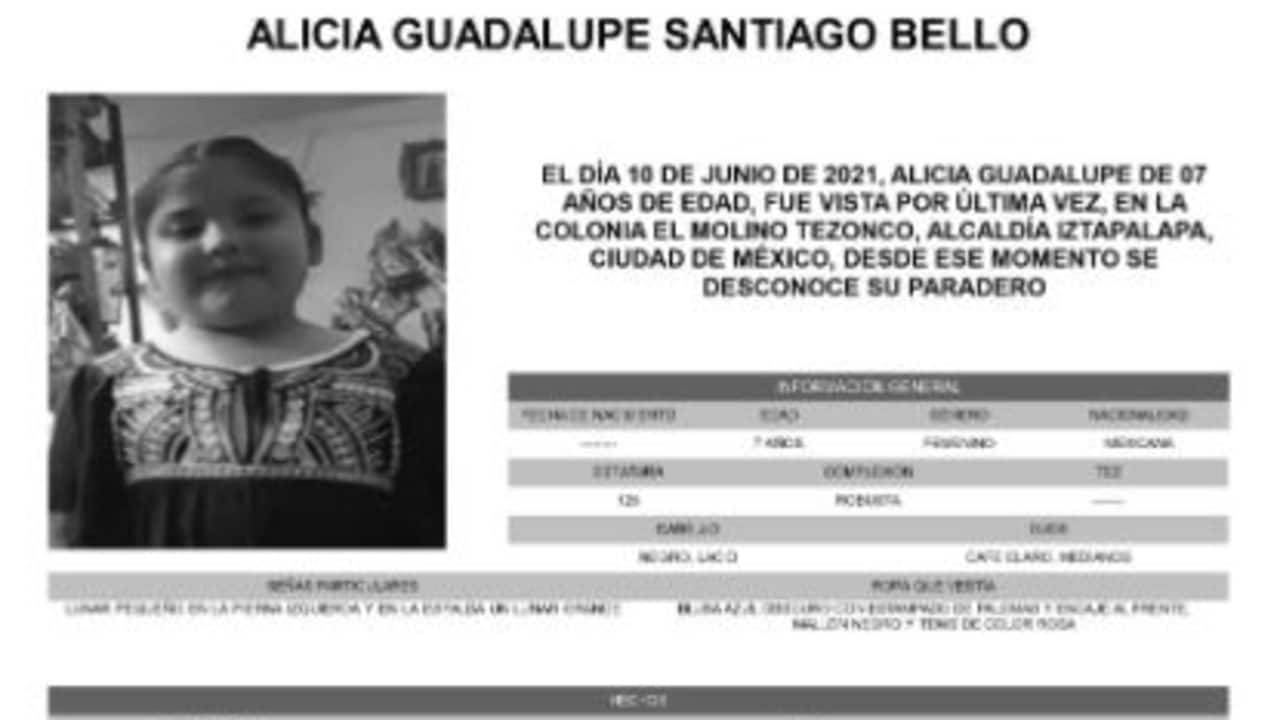 Activan Alerta Amber para localizar a Alicia Guadalupe Santiago Bello.