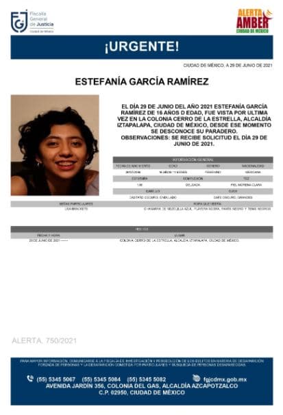 Activan Alerta Amber para localizar a Estefanía García Ramírez 