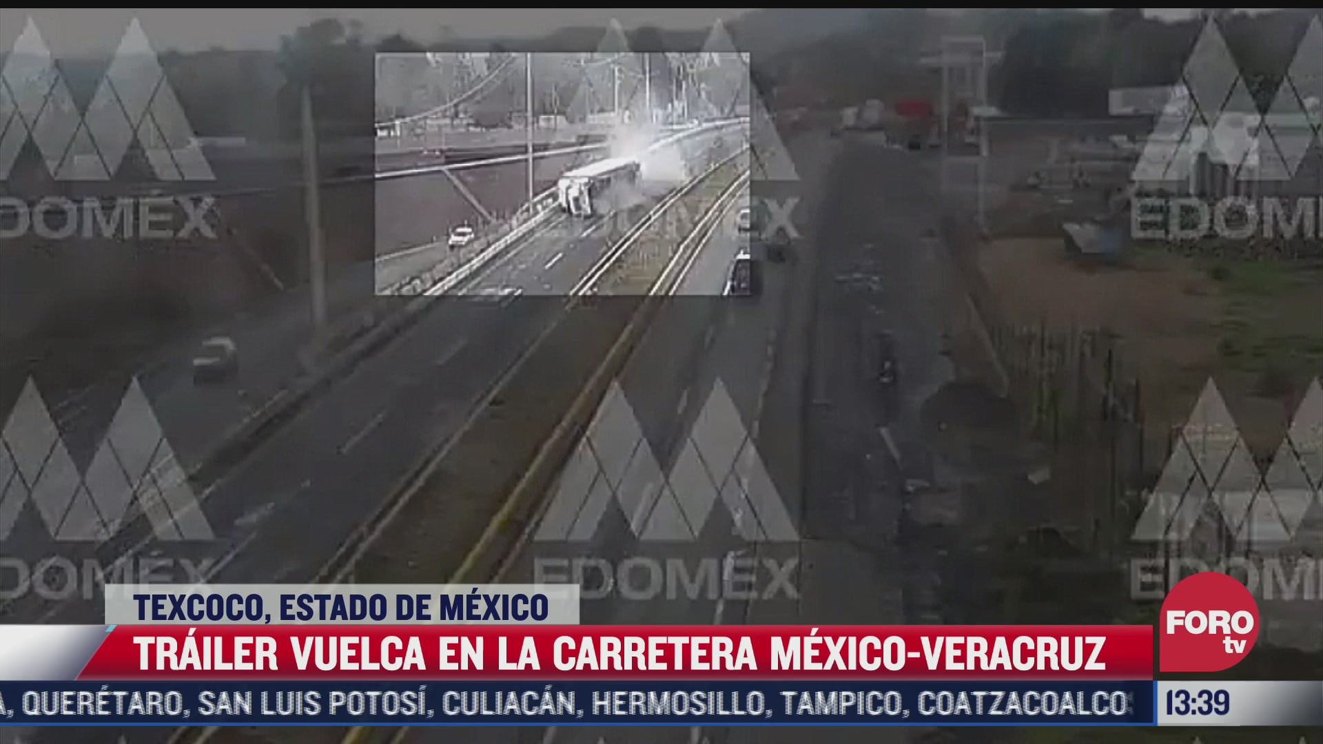 camaras graban volcadura de trailer en texcoco estado de mexico