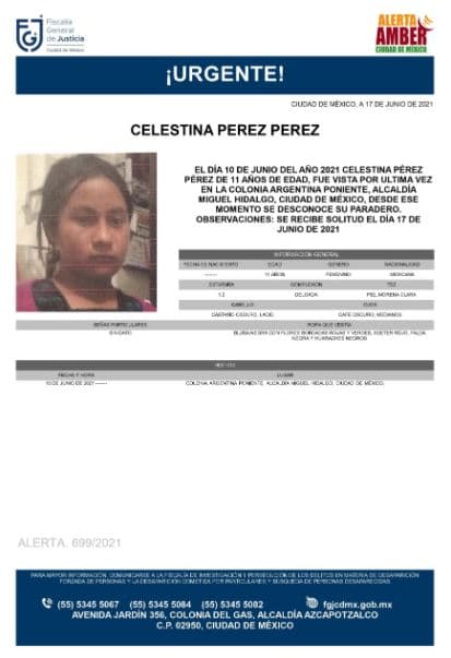 Activan Alerta Amber para localizar a Celestina Pérez Pérez