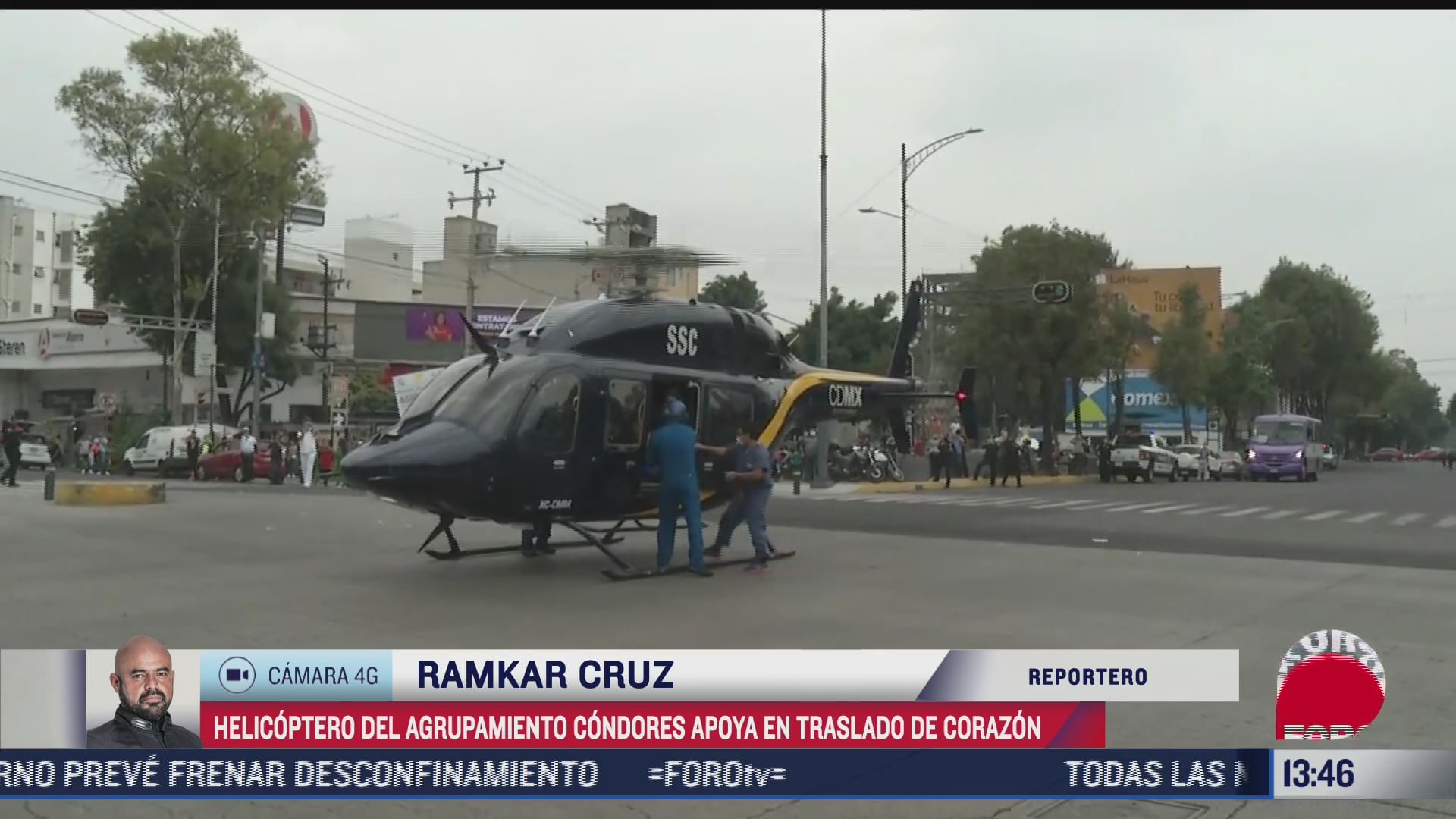 helicoptero traslada corazon y aterriza en plena avenida cuauhtemoc cdmx