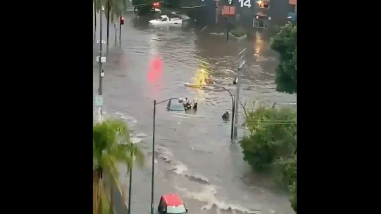 Policías rescatan a familia atrapada en su auto durante inundación por lluvias en Jalisco