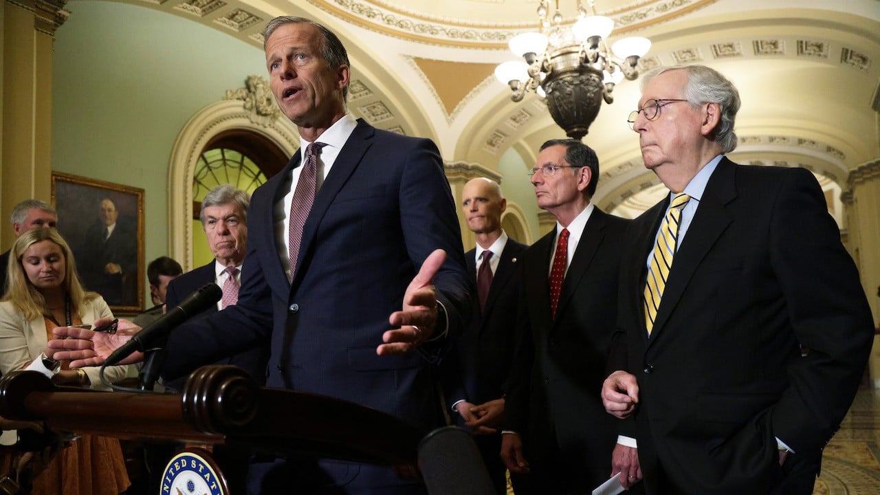 Senadores republicanos en el Capitolio de Estados Unidos, 22 de junio de 2021 (Getty Images)