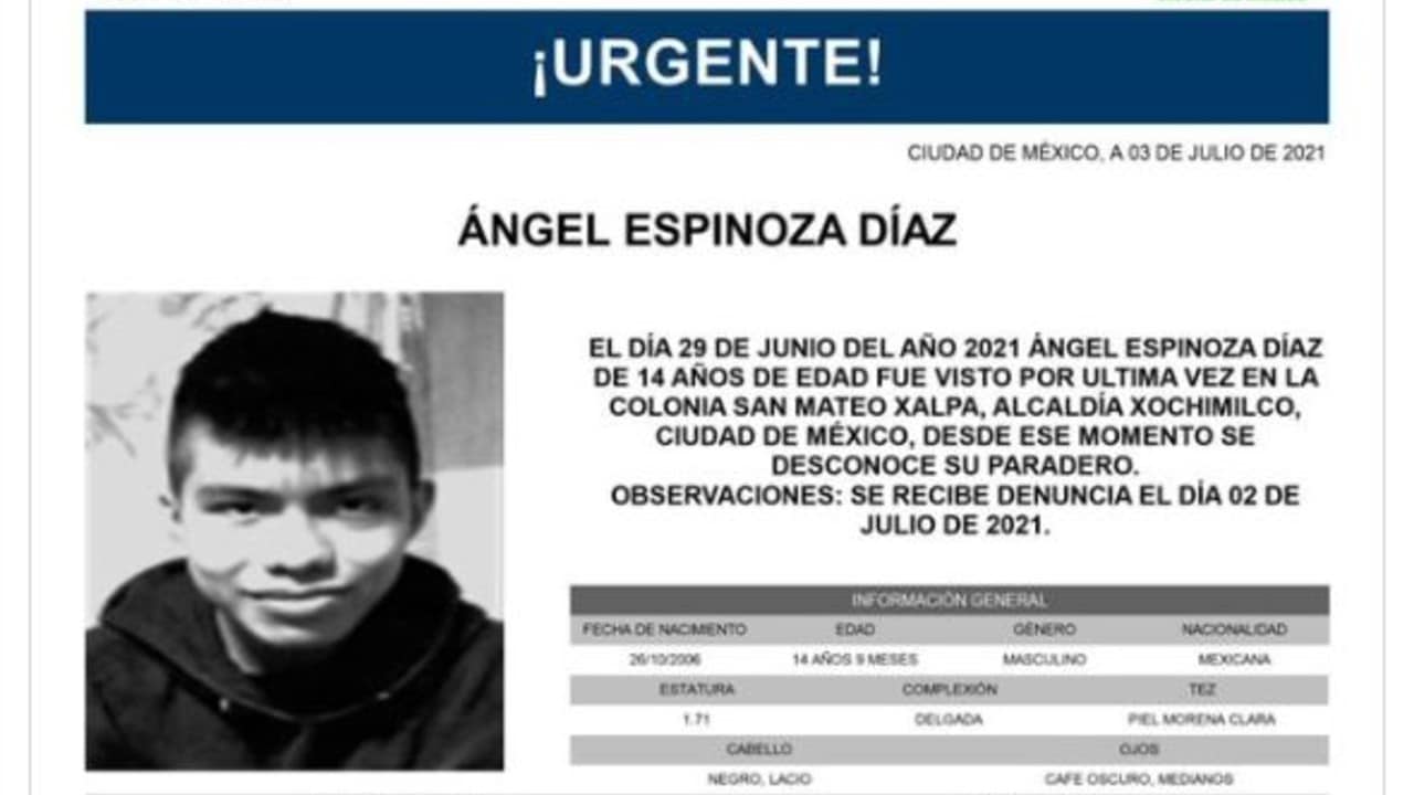Activan Alerta Amber para Ángel Espinoza Díaz