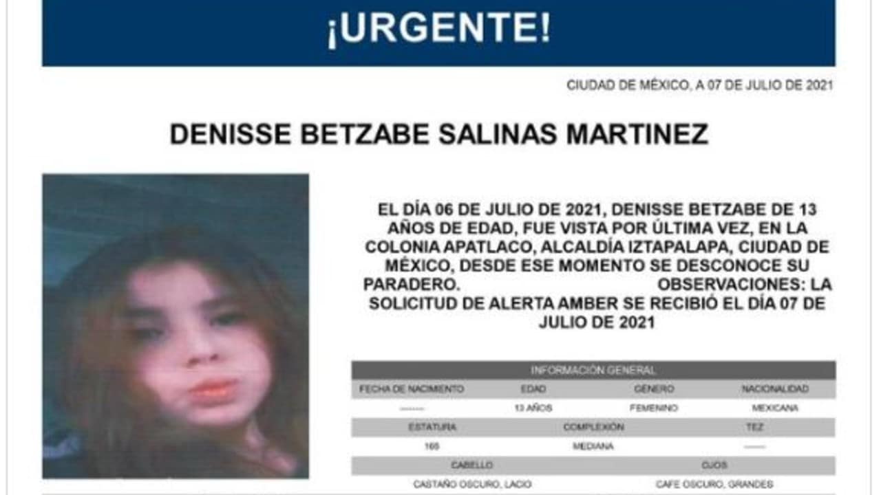 Activan Alerta Amber para localizar a Denisse Betzabé Salinas Martínez