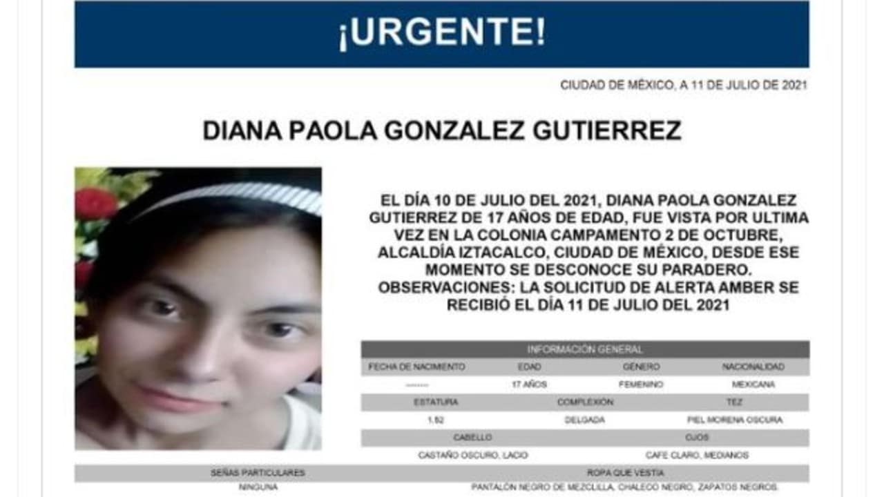 Activan Alerta Amber para Diana Paola González Gutiérrez