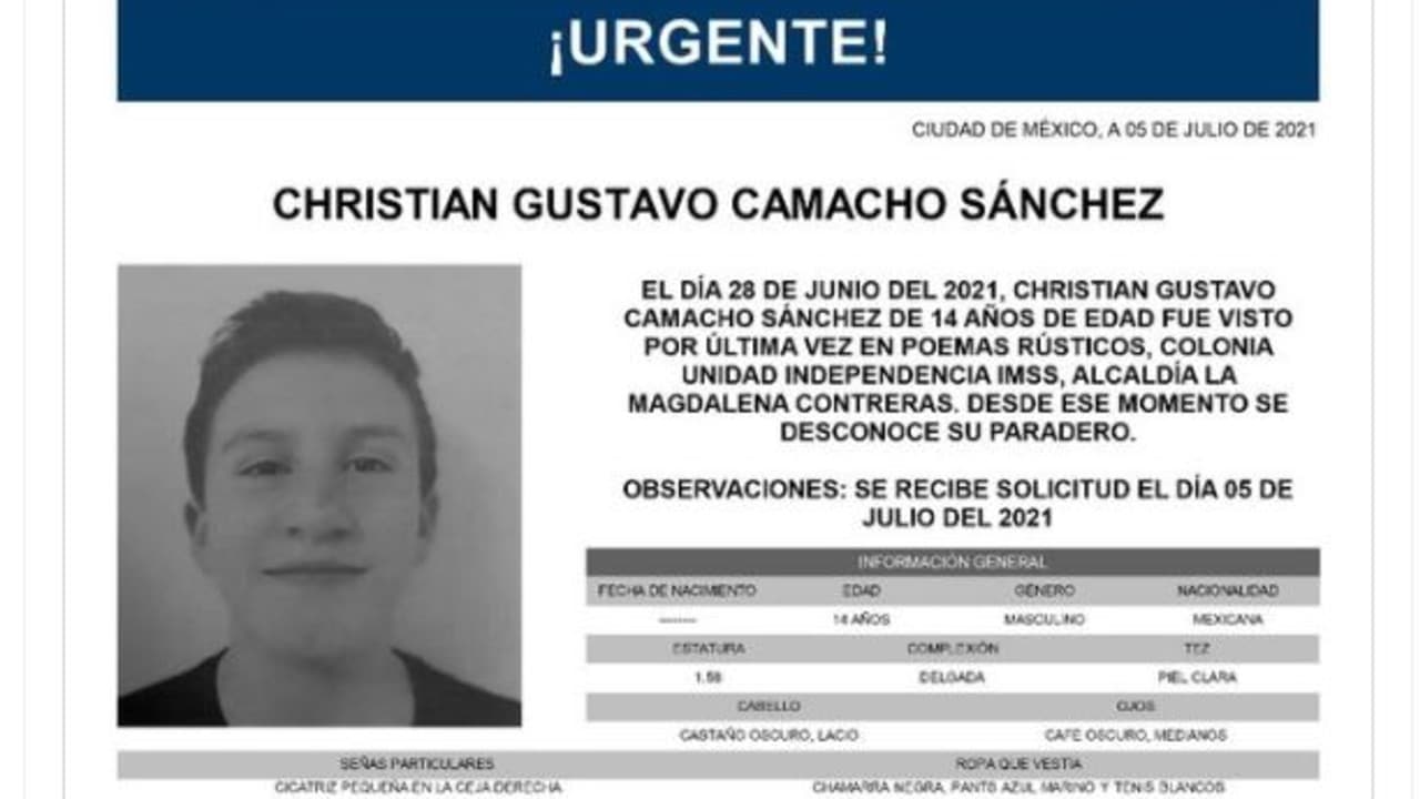 Activan Alerta Amber para localizar a Christian Gustavo Camacho Sánchez