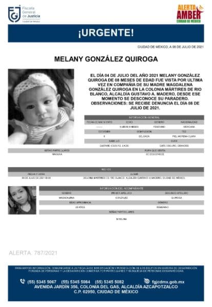 Activan Alerta Amber para localizar a Melany González Quiroga