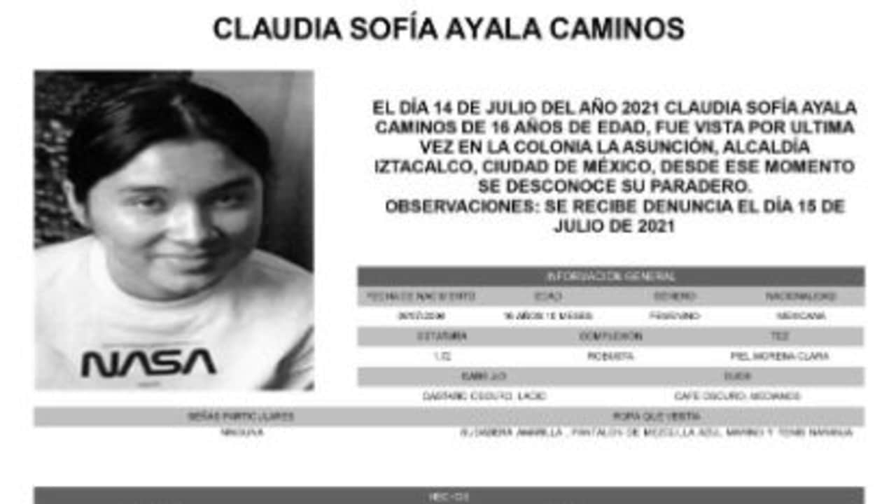 Activan Alerta Amber para localizar a Claudia Sofía Ayala Caminos