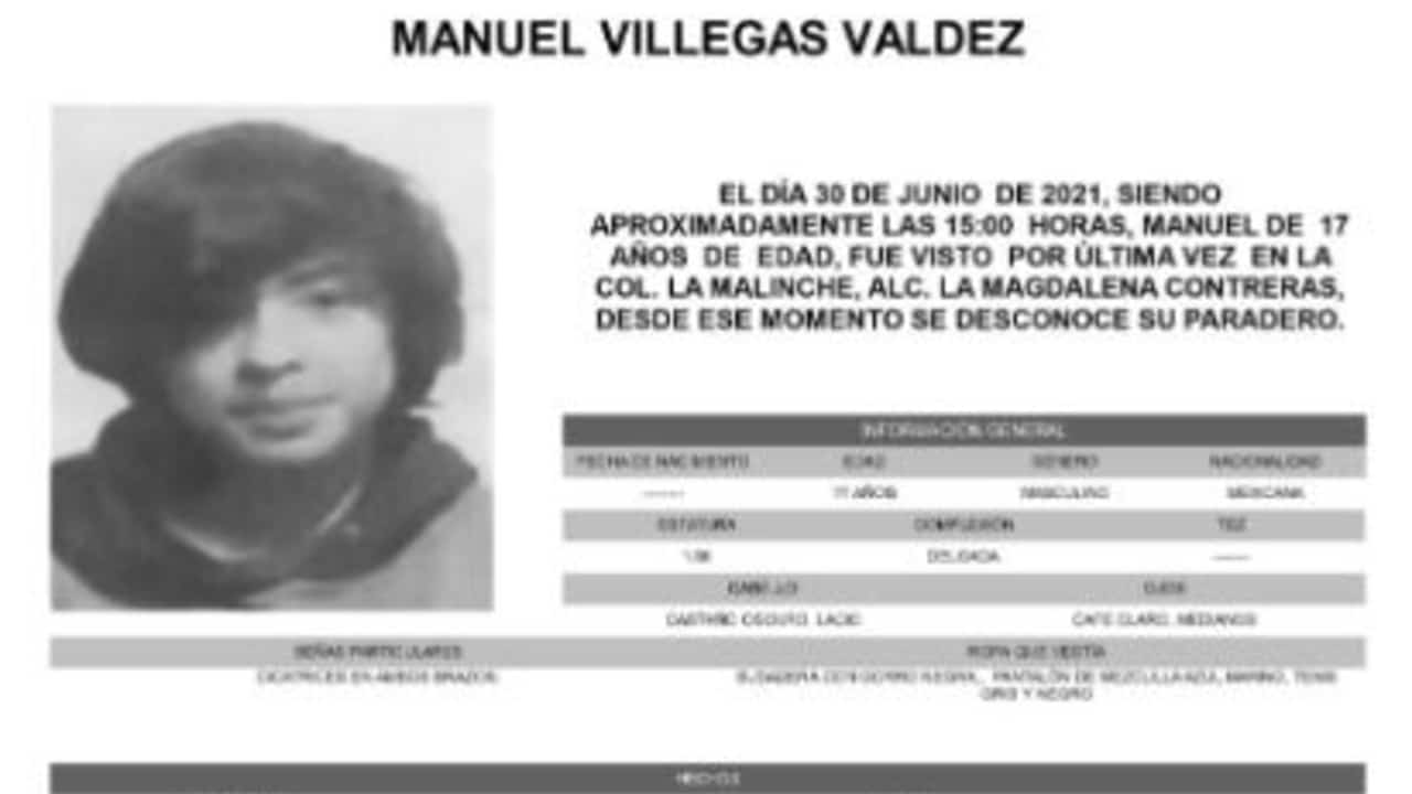 Activan Alerta Amber para localizar a Manuel Villegas. (Foto: @FiscaliaCDMX) Valdez