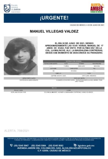 Activan Alerta Amber para localizar a Manuel Villegas Valdez