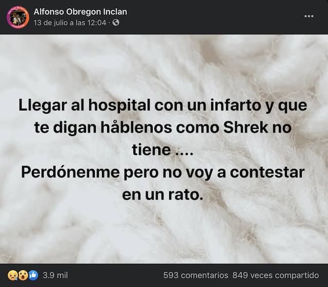 Alfonso Obregón Inclán Mensaje Hospital