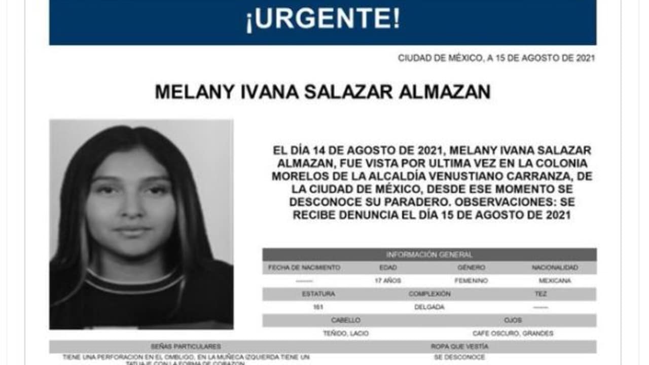 Activan Alerta Amber Melany Ivana Salazar Almazán