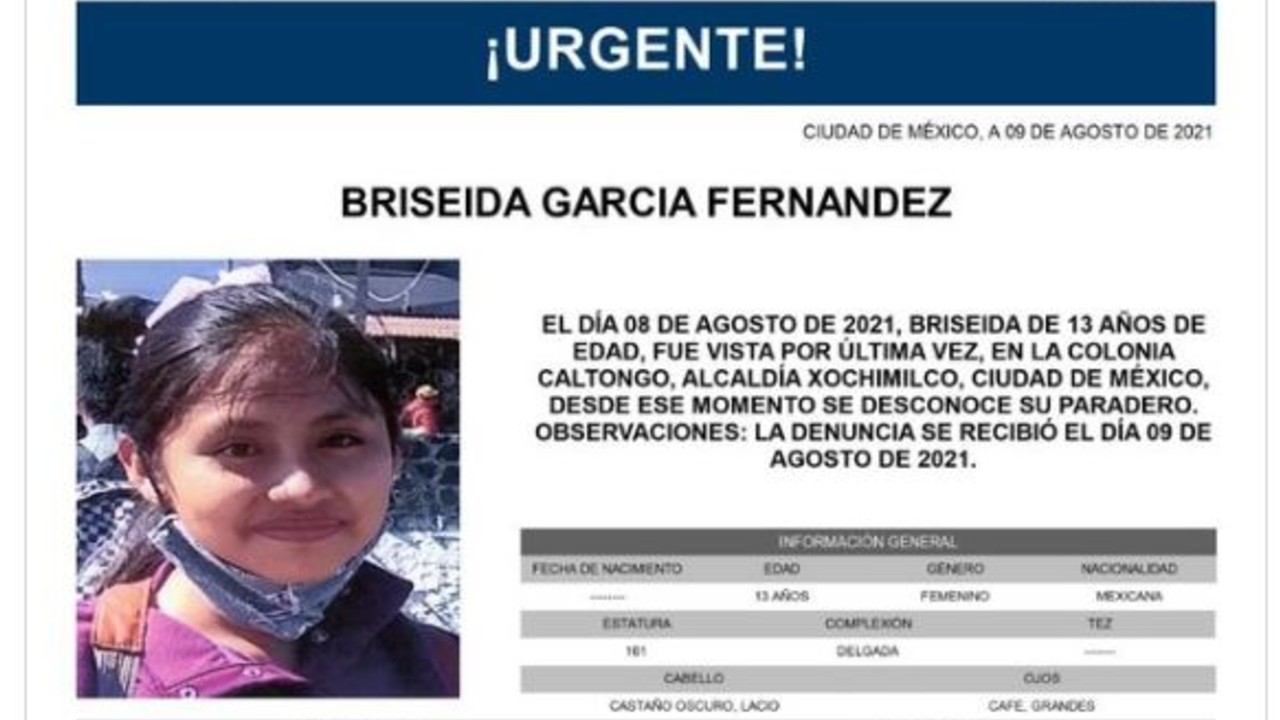 Activan Alerta Amber para localizar a Briseida García Fernández