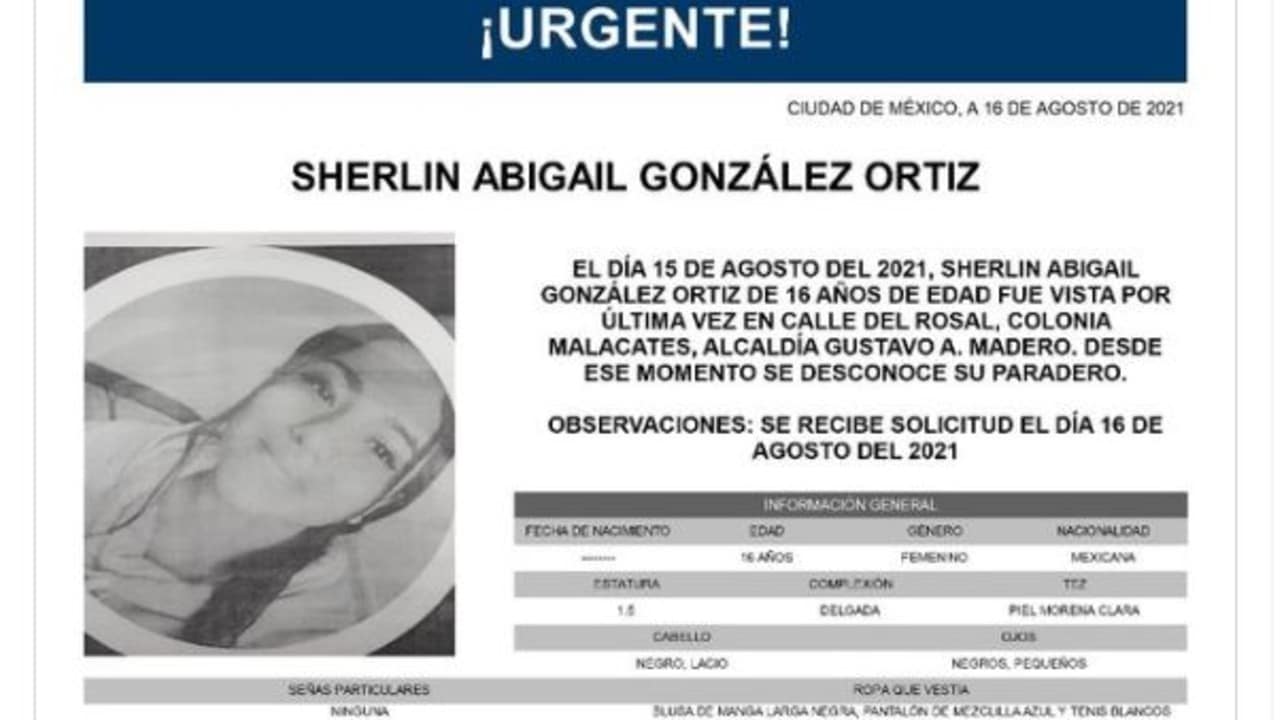 Activan Alerta Amber para Sherlin Abigail González Ortiz