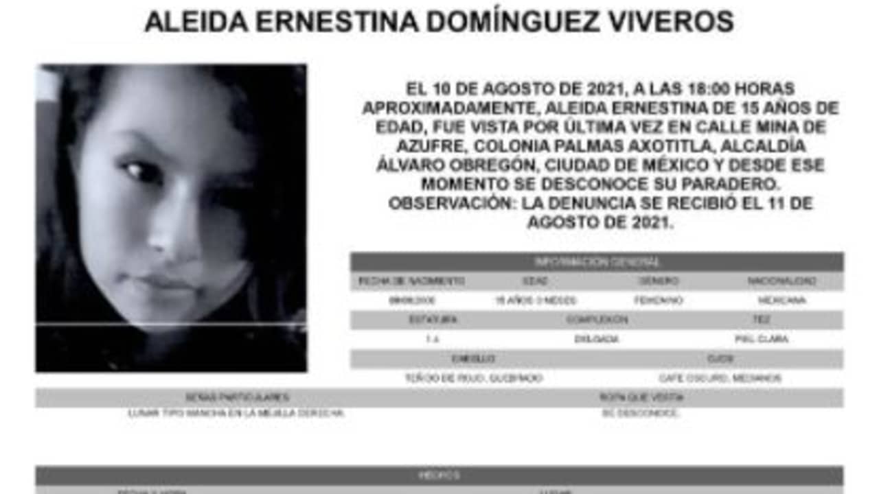 Activan Alerta Amber para localizar a Aleida Ernestina Domínguez Viveros