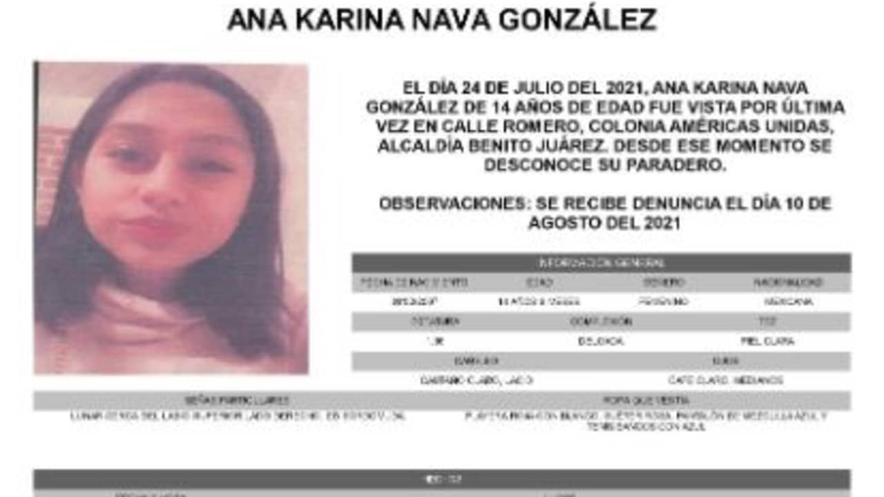Activan Alerta Amber para localizar a Ana Karina Nava González.