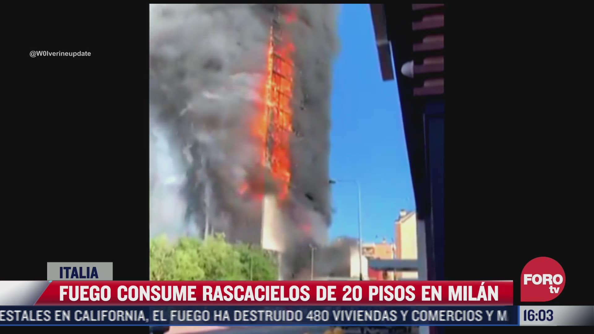 bomberos combaten incendio en rascacielos de milan