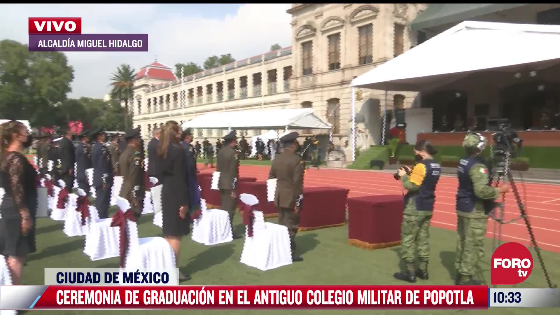 Ceremonia de graduación en el antiguo Colegio Militar de Popotla, en CDMX