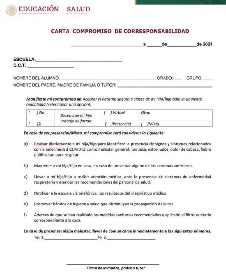 Carta compromiso de corresponsabilidad de la SEP 2021 en PDF