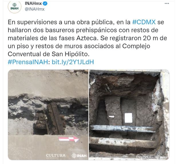 Fotografía de basureros prehispánicos hallados en la colonia Guerrero, de la Ciudad de México. (Fuente: Twitter @INAHmx)