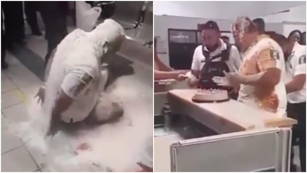 Video: Investigan a policías que convirtieron a compañero en 'hombre pizza' en su cumpleaños