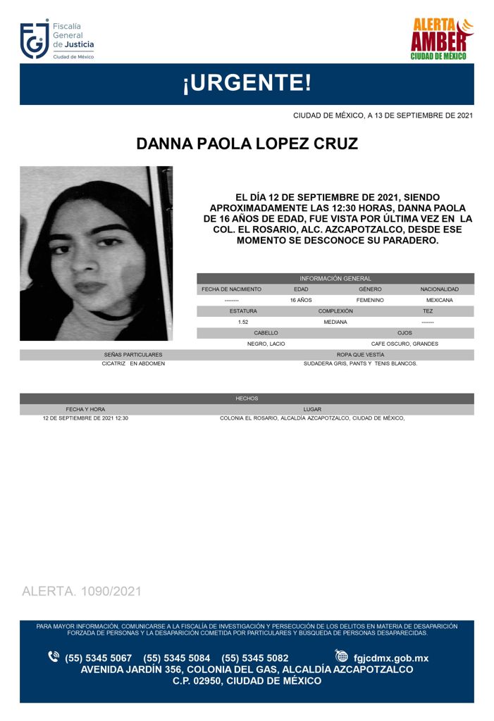 Activan Alerta Amber para localizar a Danna Paola López Cruz