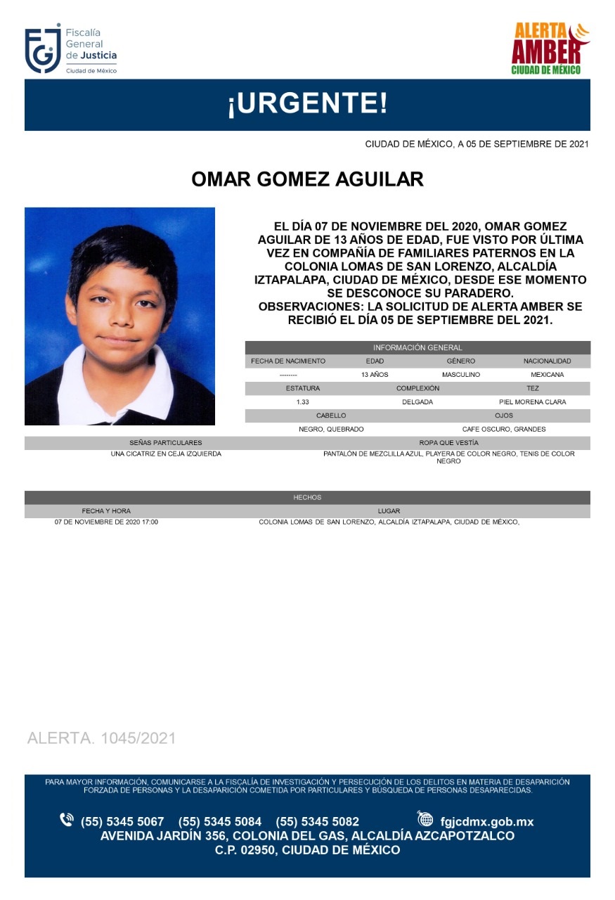 Activan Alerta Amber para localizar a Omar Gómez Aguilar