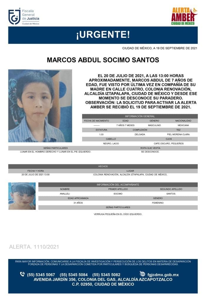 Activan Alerta Amber para Marcos Abdul Socimo Santos
