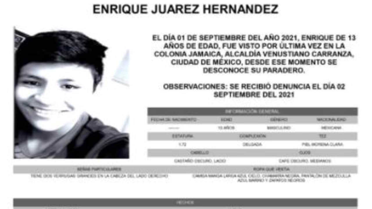 Activan Alerta Amber para localizar a Enrique Juárez Hernández.