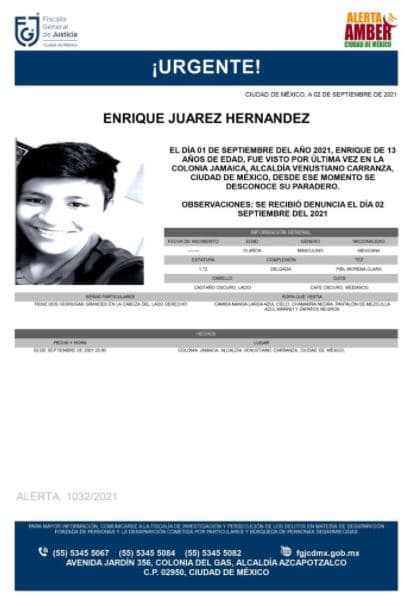 Activan Alerta Amber para localizar a Enrique Juárez Hernández