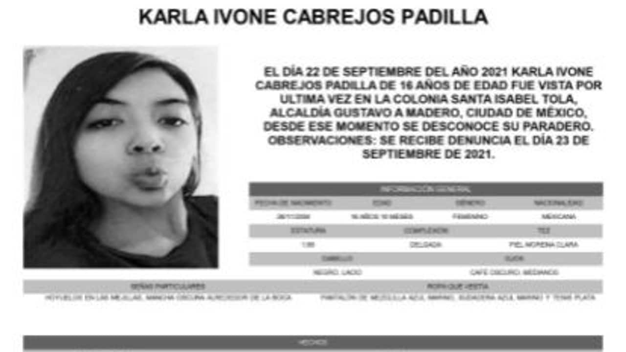 Activan Alerta Amber para localizar a Karla Ivone Cabrejos Padilla