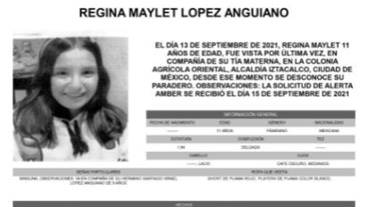 Activan Alerta Amber para localizar a Regina Maylet López Anguiano