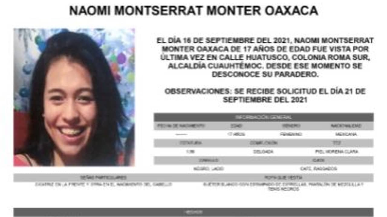 Activan Alerta Amber para localizar a Naomi Montserrat Monter Oaxaca.