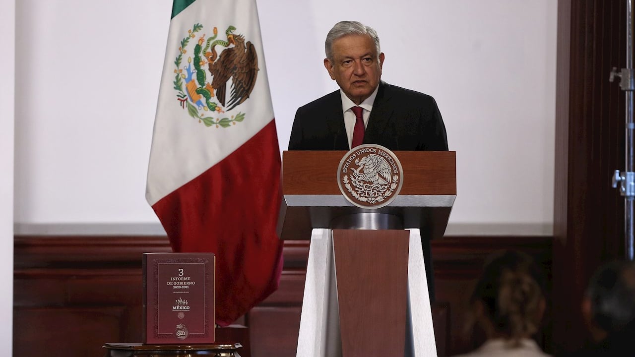 El presidente de México, Andrés Manuel López Obrador, durante su tercer informe de Gobierno, en Palacio Nacional