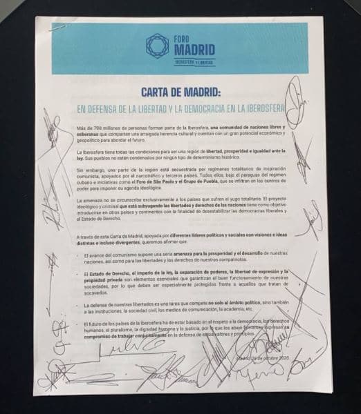 Legisladores mexicanos del PAN firmaron ayer jueves la denominada Carta de Madrid