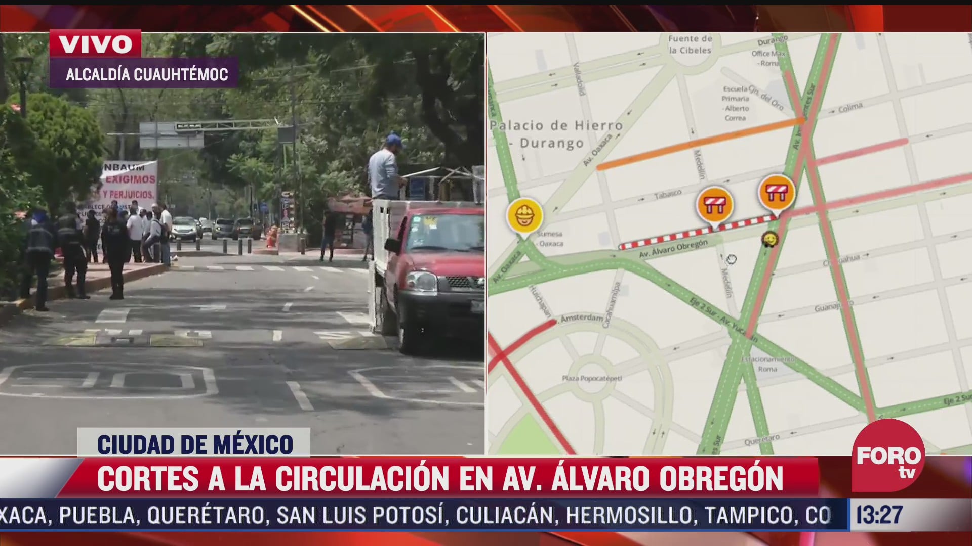 cortes a la circulacion en avenida alvaro obregon cdmx por manifestantes