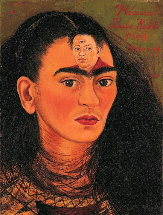 La obra "Diego y yo", un autorretrato de Frida Kahlo donde aparece su busto con una imagen de su marido, Diego Rivera, sobre la frente.