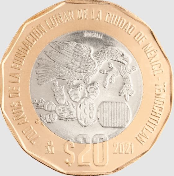 Moneda 700 años de la fundación lunar de la ciudad de México-Tenochtitlan