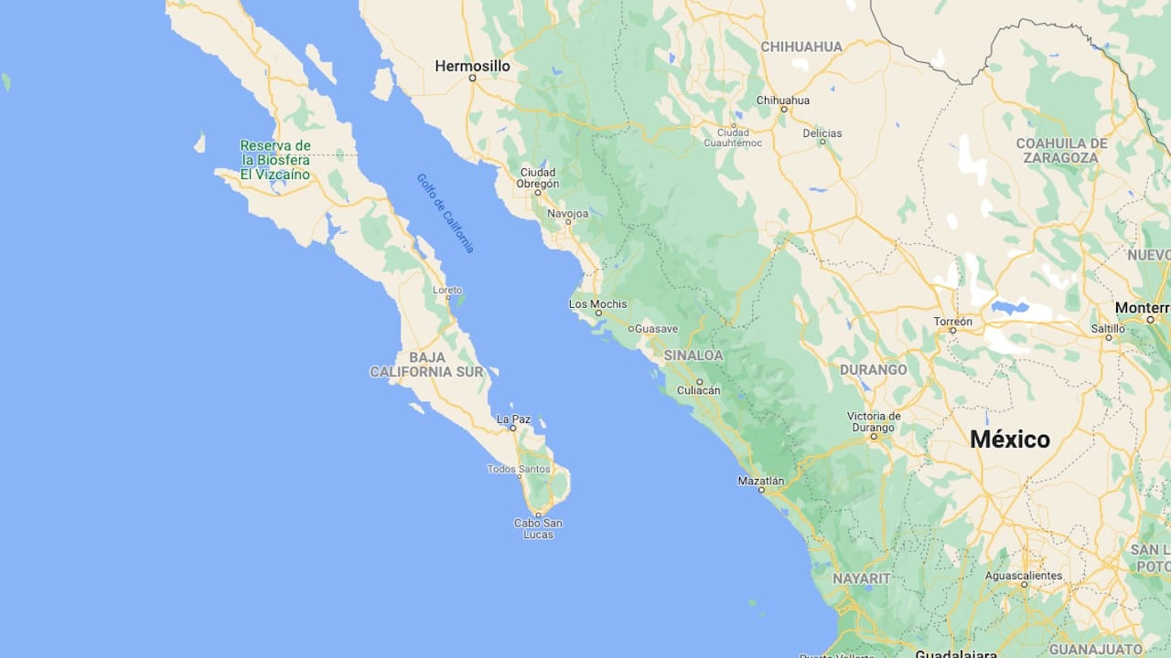 Mapa del estado de Baja California Sur (Google maps)