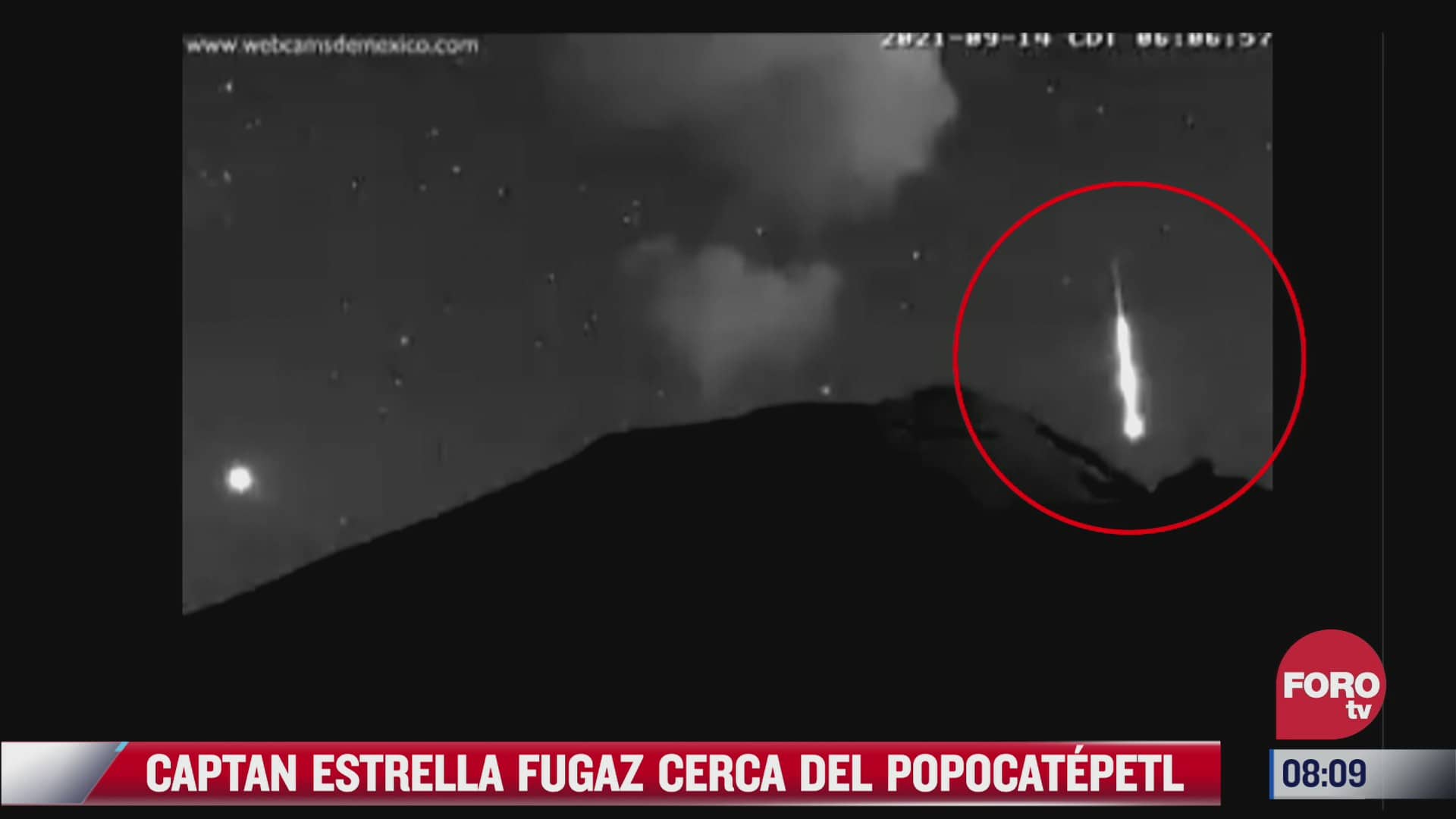 video captan caida de estrella fugaz cerca del volcan popocatepetl