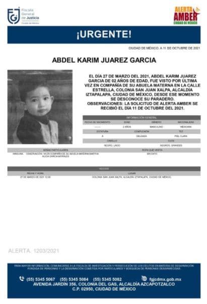 Activan Alerta Amber para localizar a Abdel Karim Juárez García