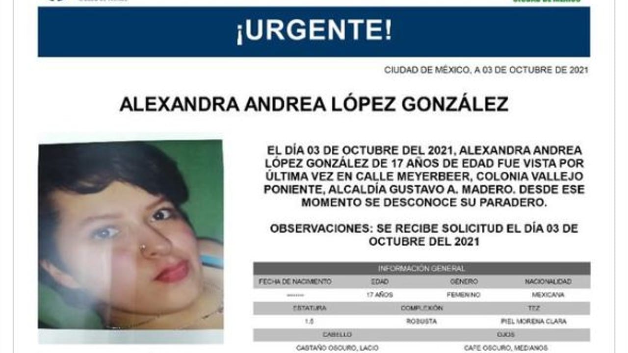 Activan Alerta Amber para Alexandra Andrea López González
