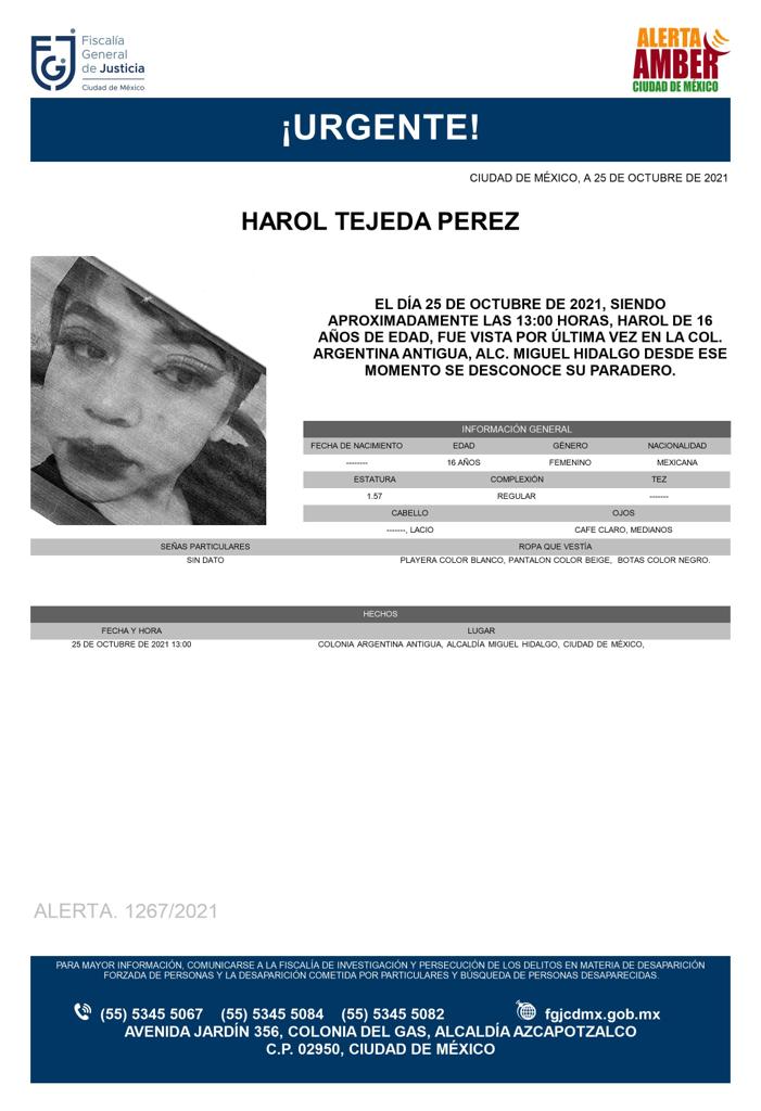 Activan Alerta Amber para Harol Tejeda Pérez