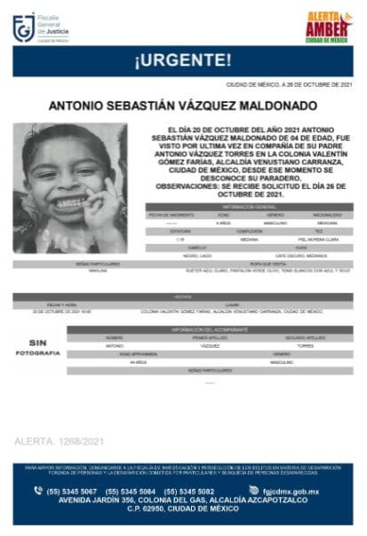Activan Alerta Amber para localizar a Antonio Sebastián Vázquez