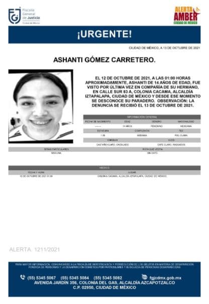 Activan Alerta Amber para localizar a Ashanti Gómez Carretero