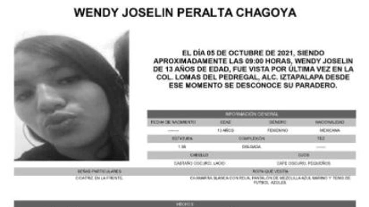 Activan Alerta Amber para localizar a Wendy Joselin Peralta Chagoya.